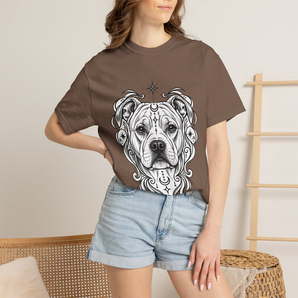 Mystical American Staffordshire Terrier Line Art T-Shirt — Minimal Dog Portrait Tee