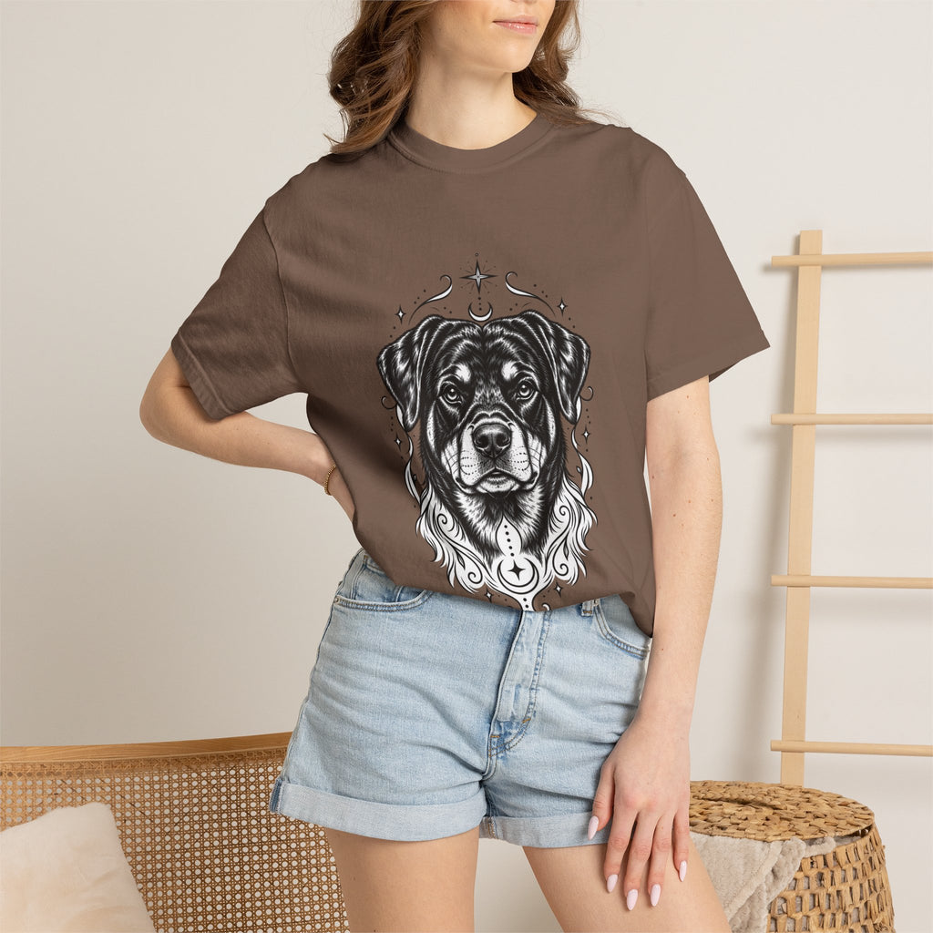 Mystical Rottweiler Line Art T-Shirt — Minimal Dog Portrait Tee