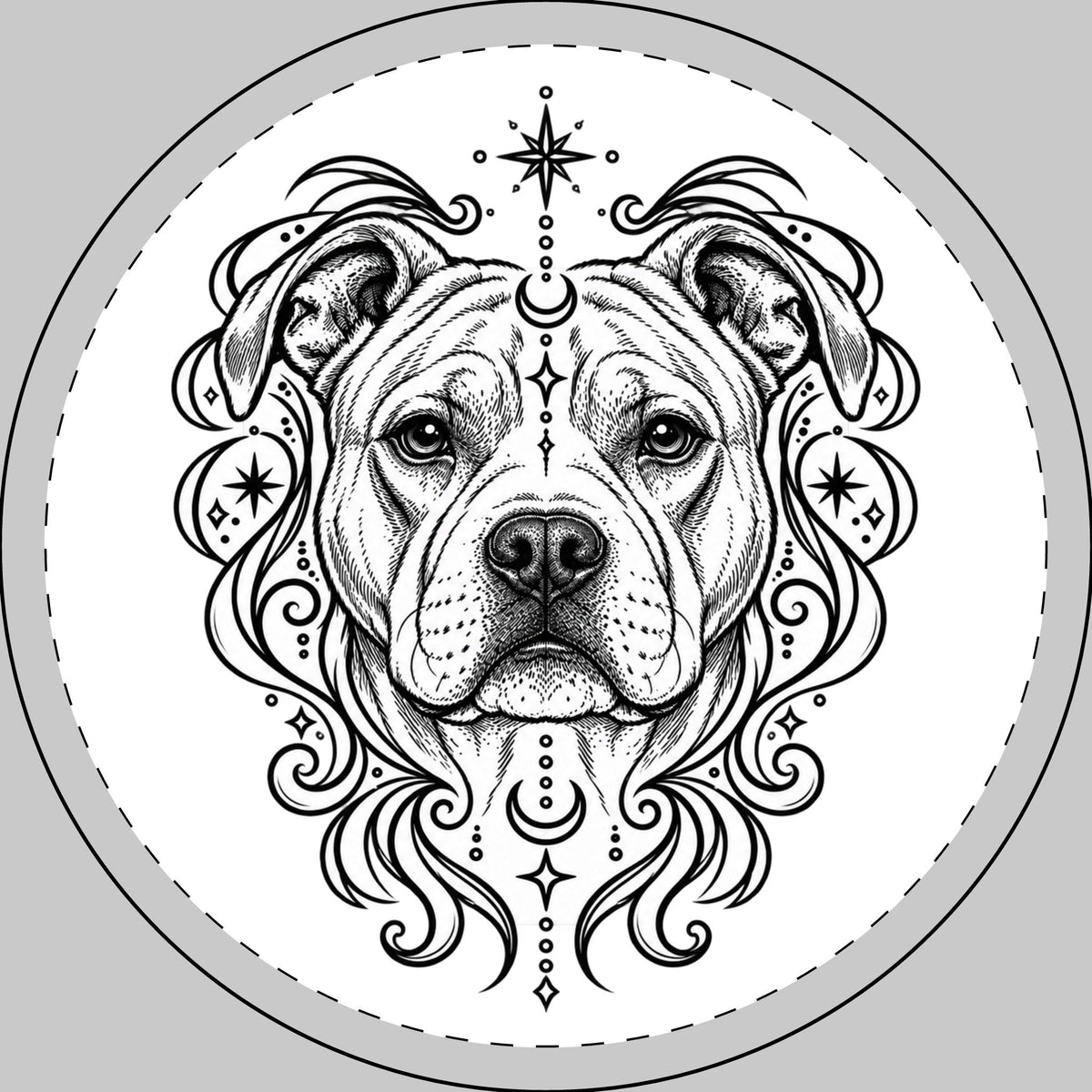 Mystical American Staffordshire Terrier Round Car Magnet — Boho Dog Face Sticker