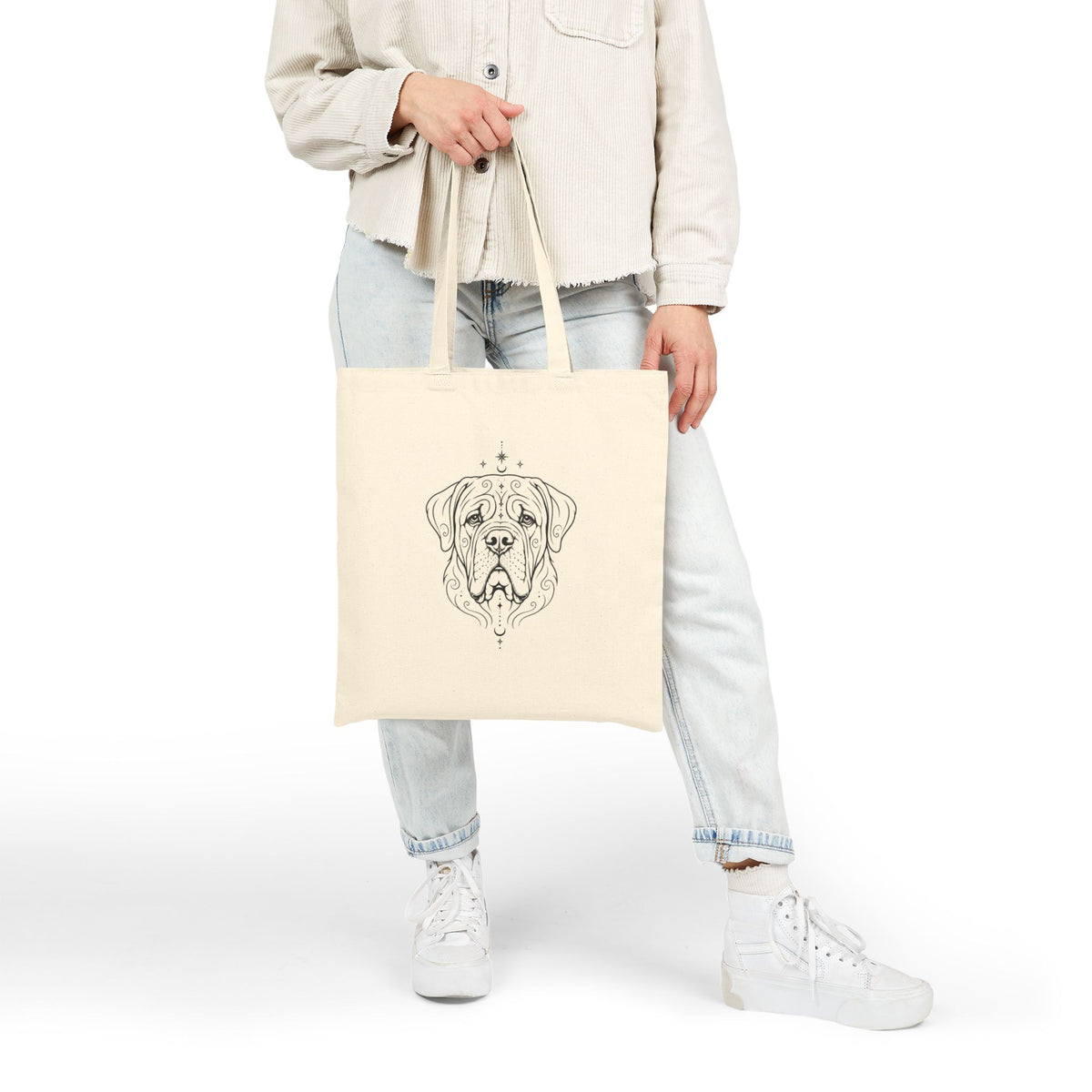 Mystical Mastiff Line Art Canvas Tote — Dog Portrait Cotton Shopper