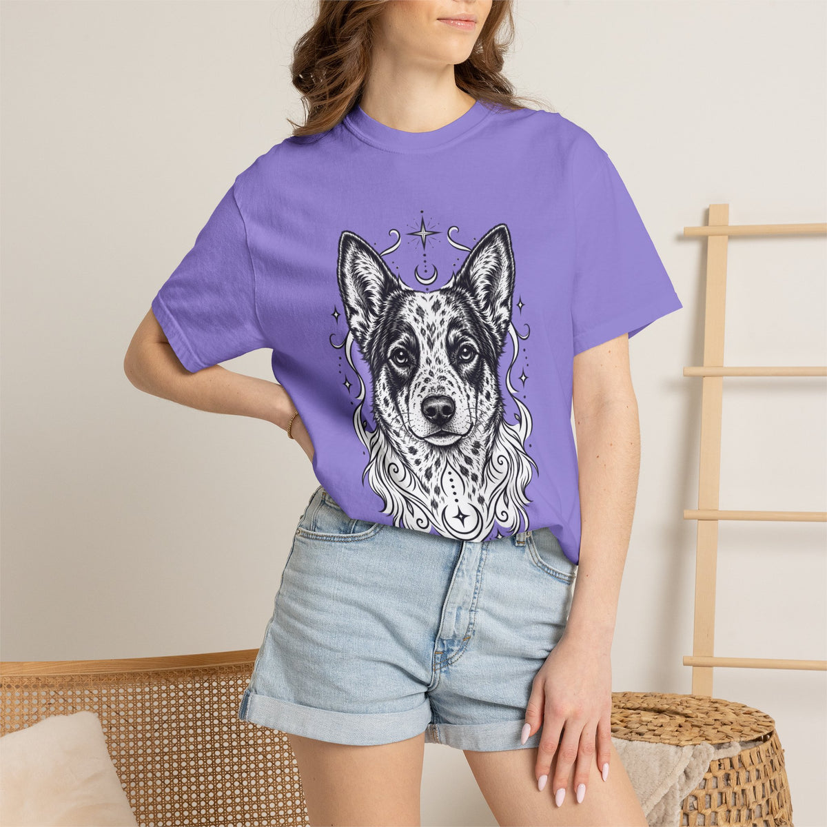 Mystical Australian Cattle Dog Line Art T-Shirt — Minimal Dog Portrait Tee
