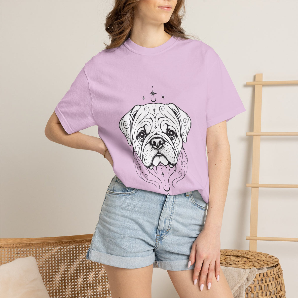 Mystical Pug Line Art T-Shirt — Minimal Dog Portrait Tee