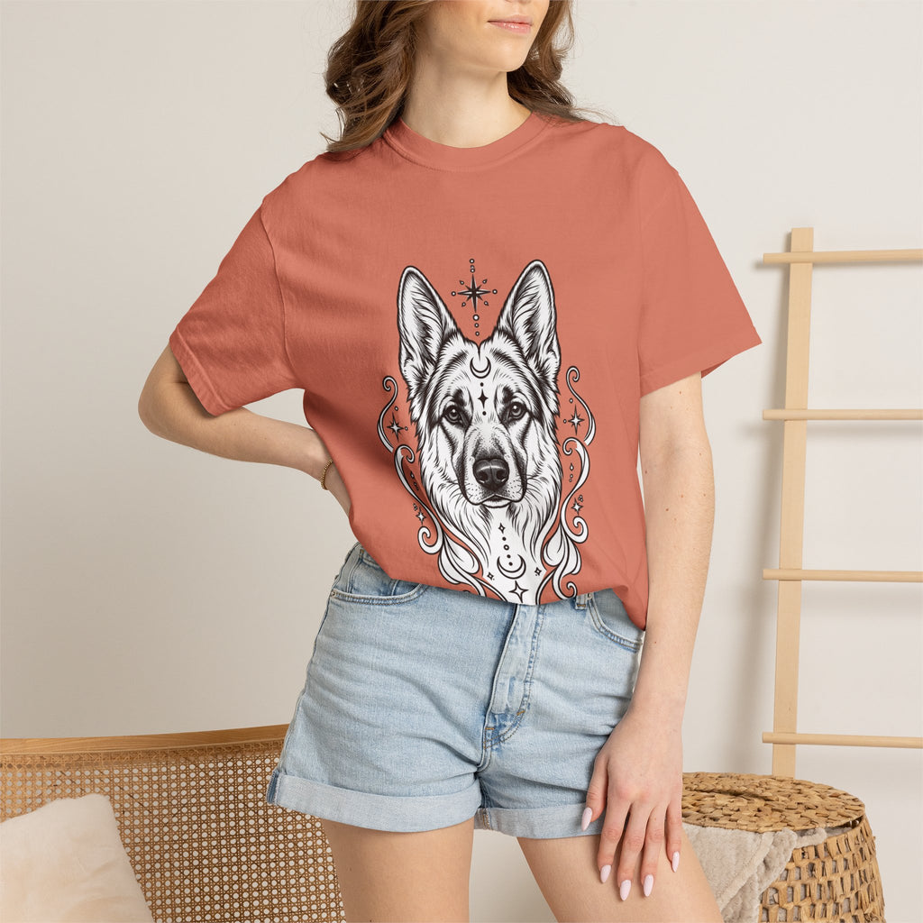 Mystical German Shepherd Line Art T-Shirt — Minimal Dog Portrait Tee
