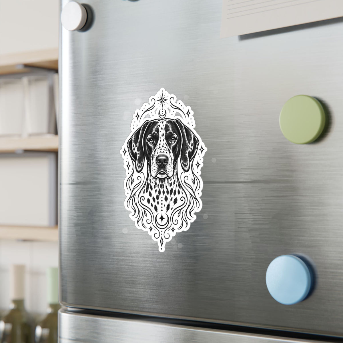 Mystical German Shorthaired Pointer Line Art Kiss-Cut Vinyl Sticker — Decorative Dog Portrait Decal