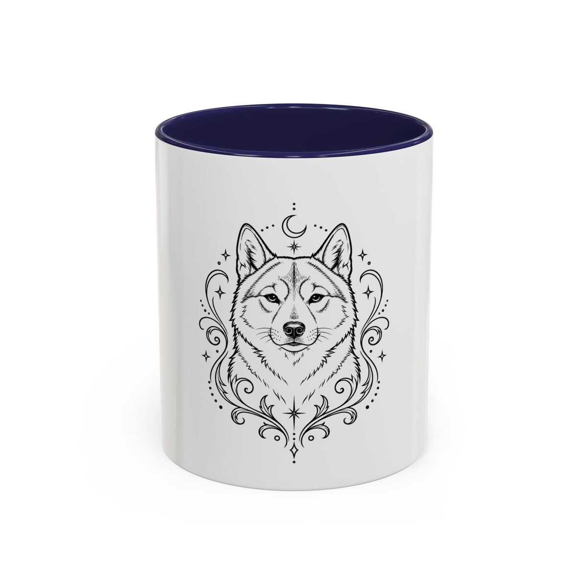 Mystical Shikoku Line Art Accent Coffee Mug – Mystical Dog Portrait 11/15oz