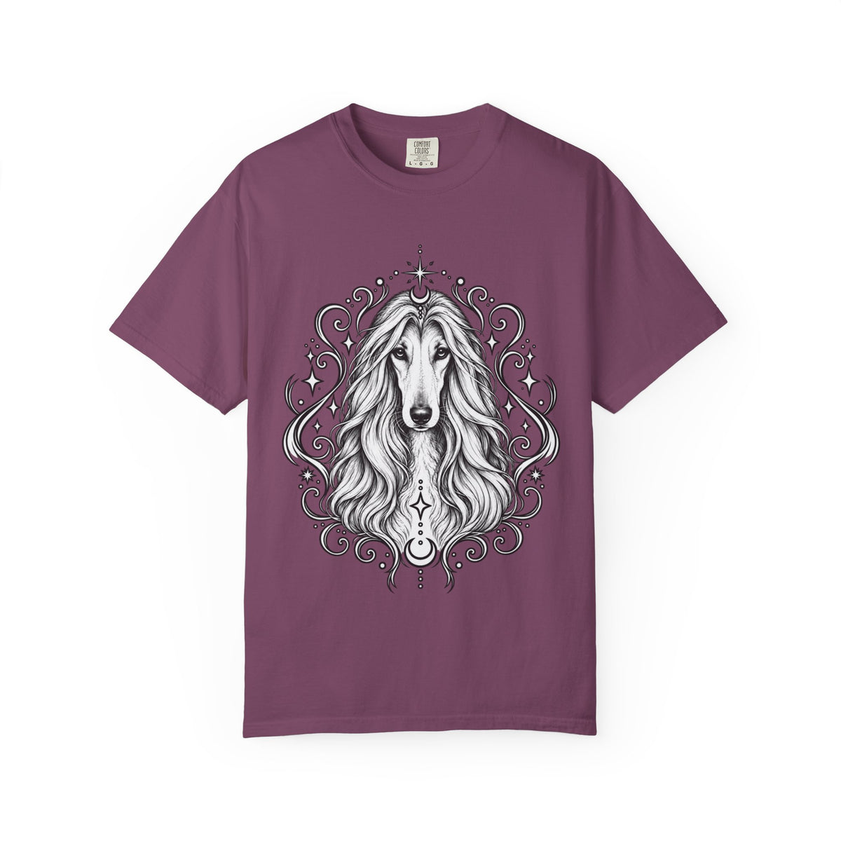 Mystical Afghan Hound Line Art T-Shirt — Minimal Dog Portrait Tee