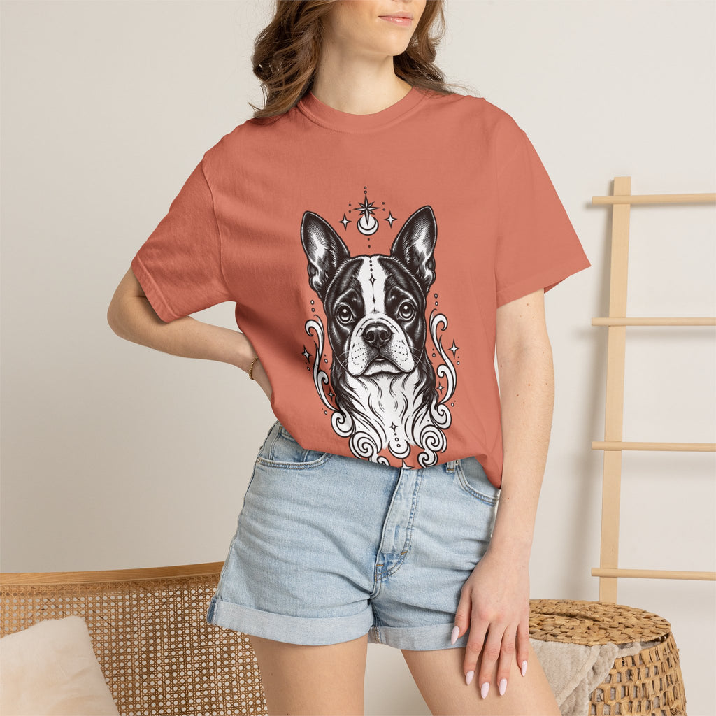 Mystical Boston Terrier Line Art T-Shirt — Minimal Dog Portrait Tee
