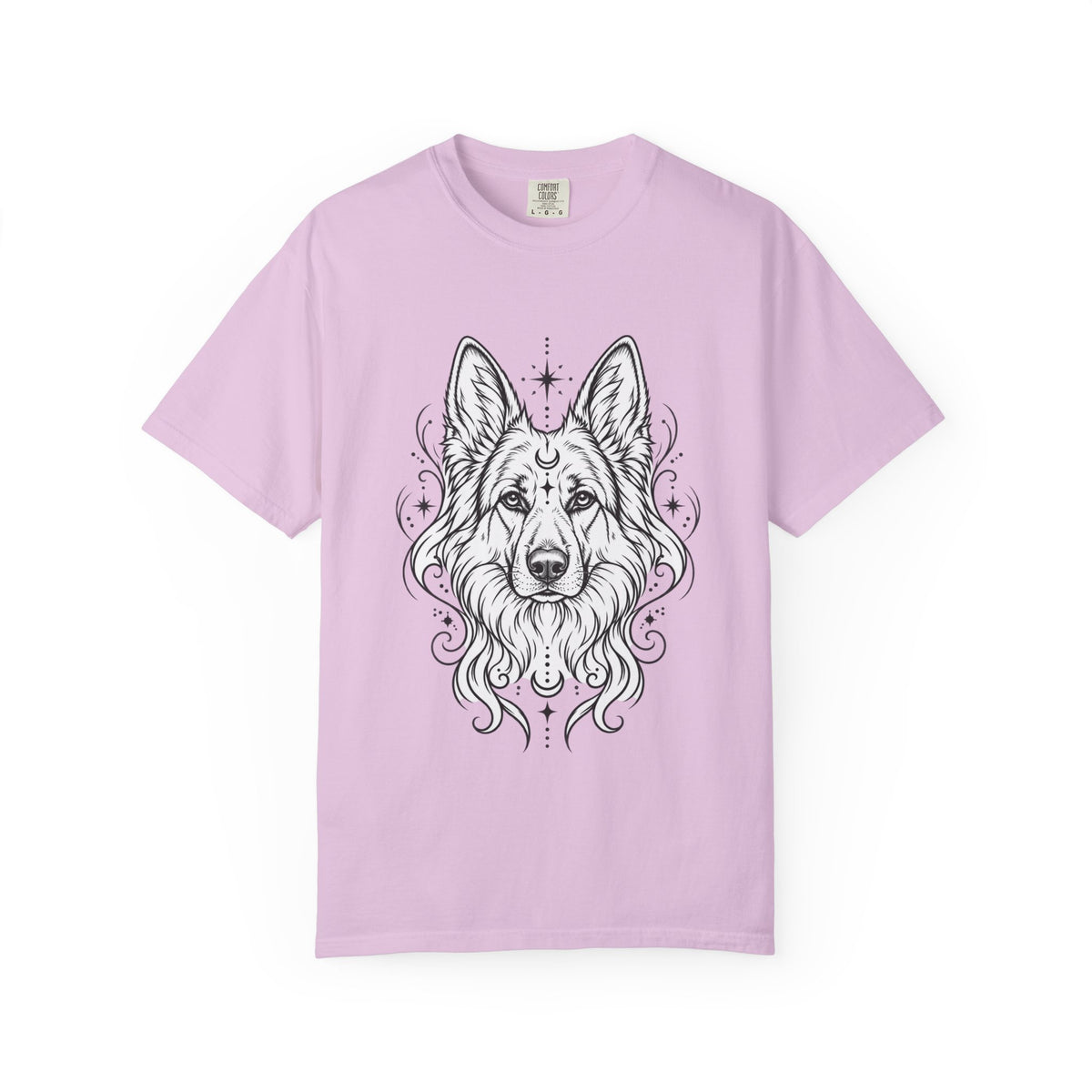 Mystical White Swiss Shepherd Line Art T-Shirt — Minimal Dog Portrait Tee