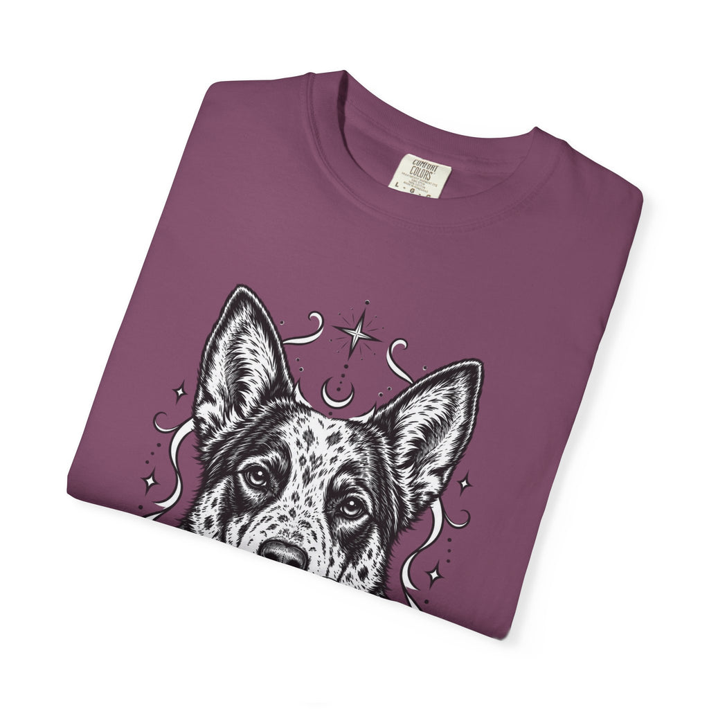 Mystical Australian Cattle Dog Line Art T-Shirt — Minimal Dog Portrait Tee