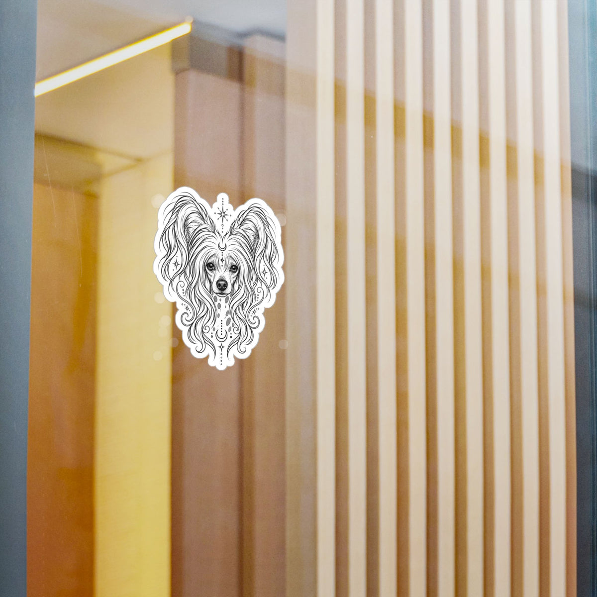 Mystical Chinese Crested Line Art Kiss-Cut Vinyl Sticker — Decorative Dog Portrait Decal