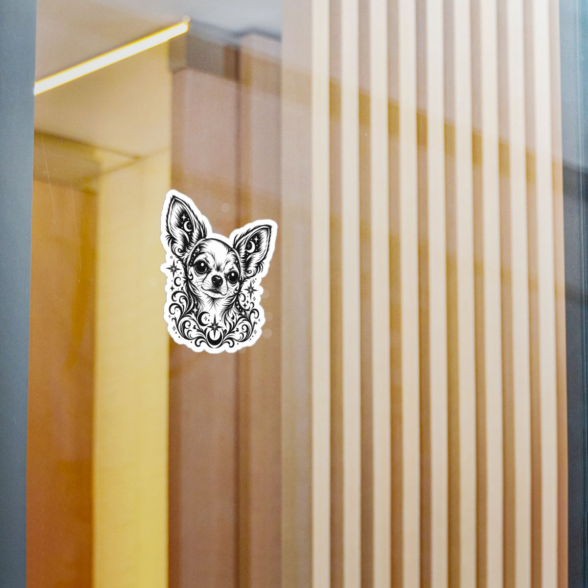 Mystical  Chihuahua SH Line Art Kiss-Cut Vinyl Sticker — Decorative Dog Portrait Decal