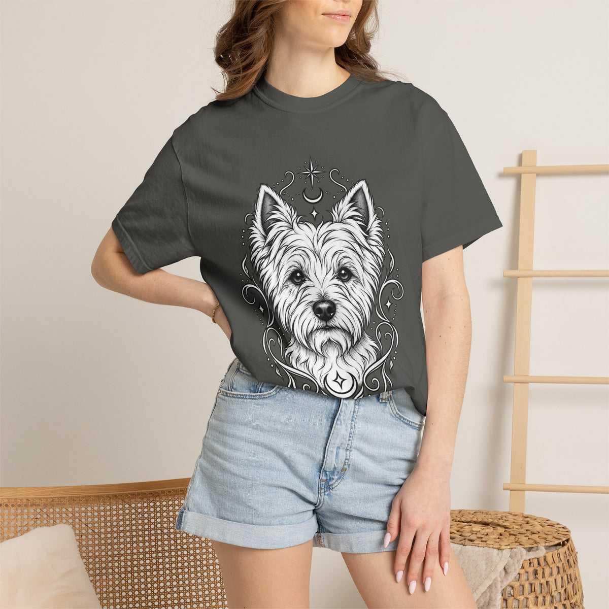 Mystical West Highland Terrier Line Art T-Shirt — Minimal Dog Portrait Tee