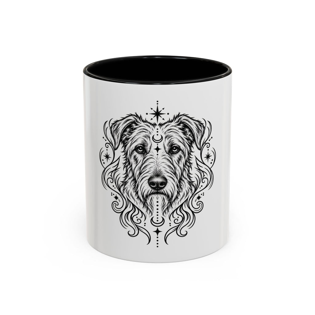 Mystical Irish Wolfhound Line Art Accent Coffee Mug – Mystical Dog Portrait 11/15oz