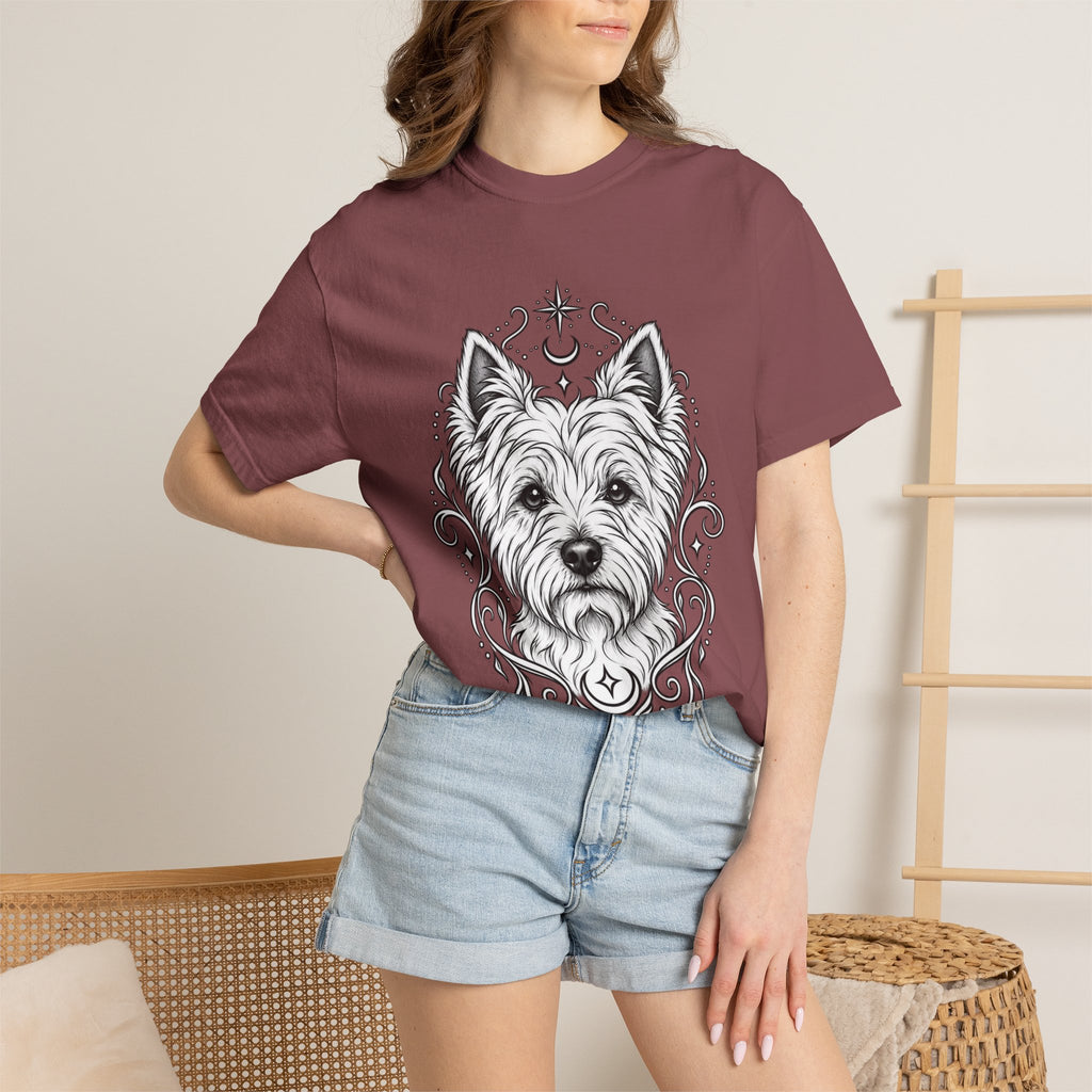 Mystical West Highland Terrier Line Art T-Shirt — Minimal Dog Portrait Tee