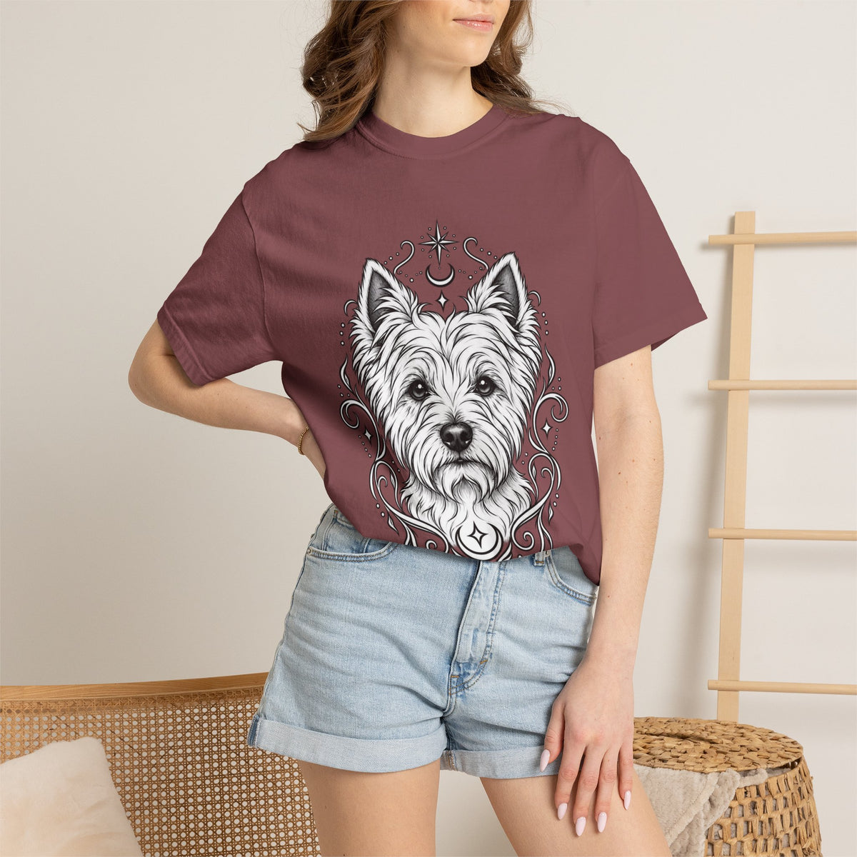 Mystical West Highland Terrier Line Art T-Shirt — Minimal Dog Portrait Tee
