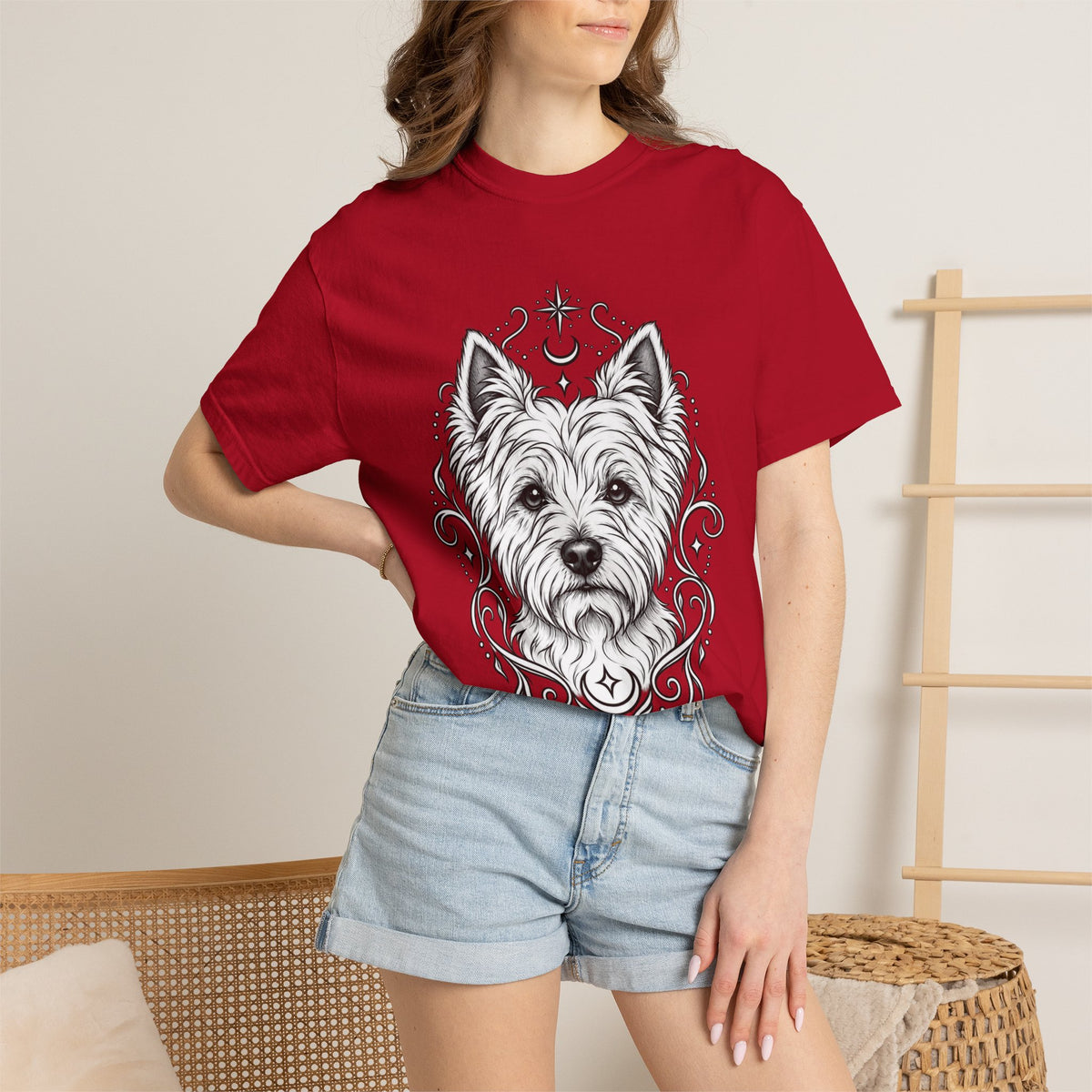Mystical West Highland Terrier Line Art T-Shirt — Minimal Dog Portrait Tee