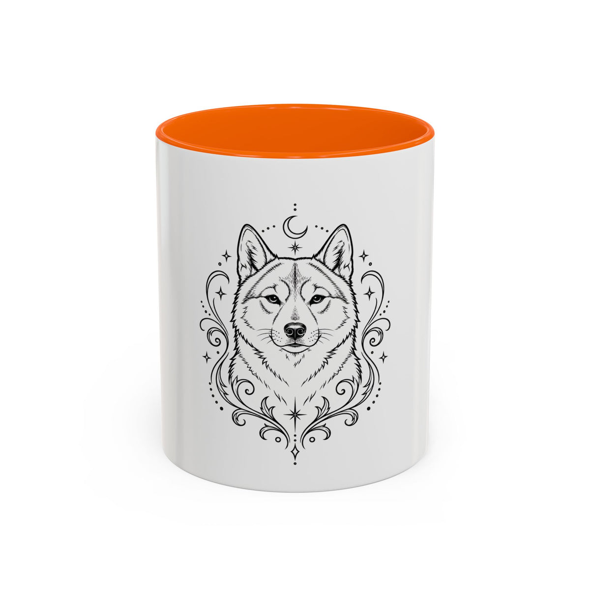 Mystical Shikoku Line Art Accent Coffee Mug – Mystical Dog Portrait 11/15oz