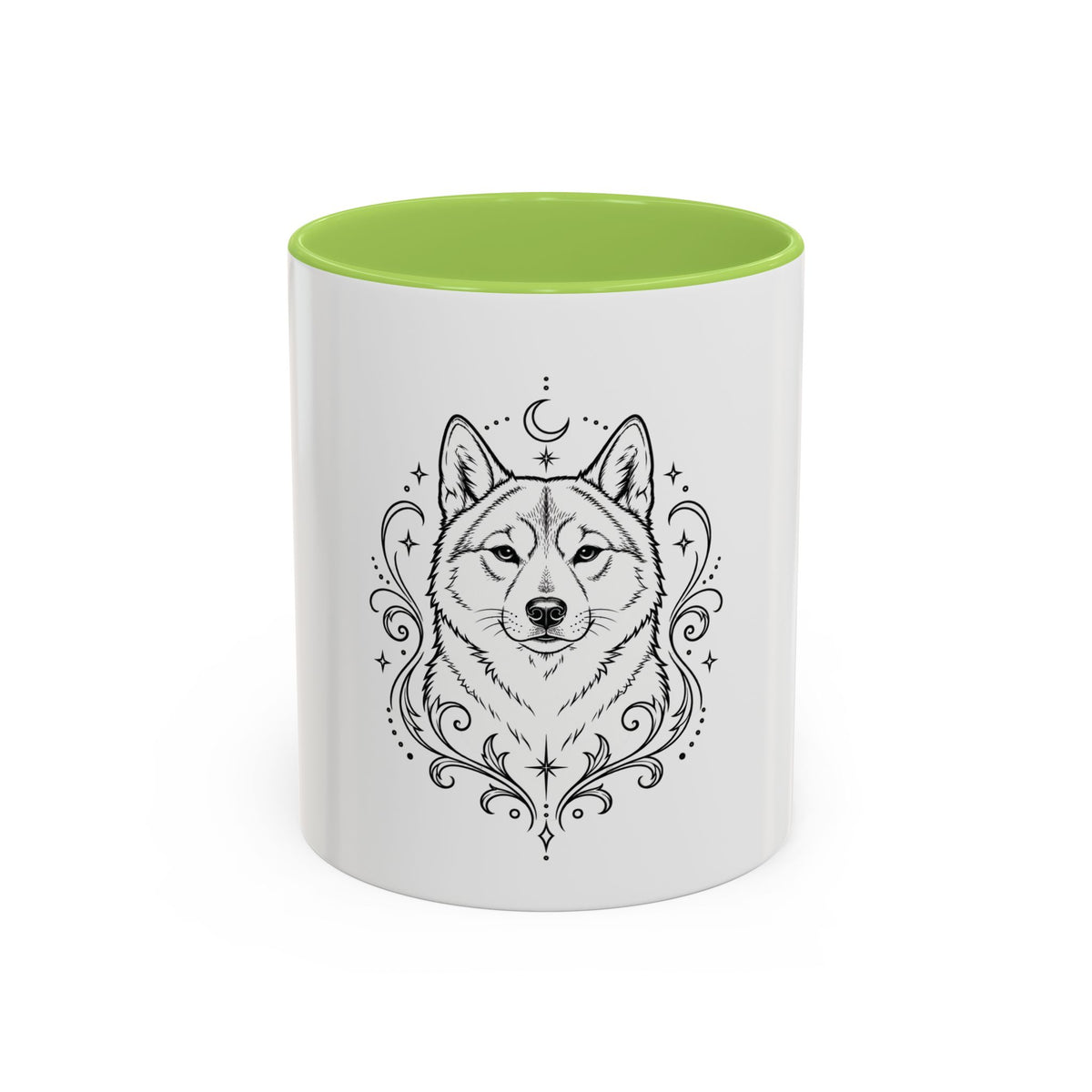Mystical Shikoku Line Art Accent Coffee Mug – Mystical Dog Portrait 11/15oz