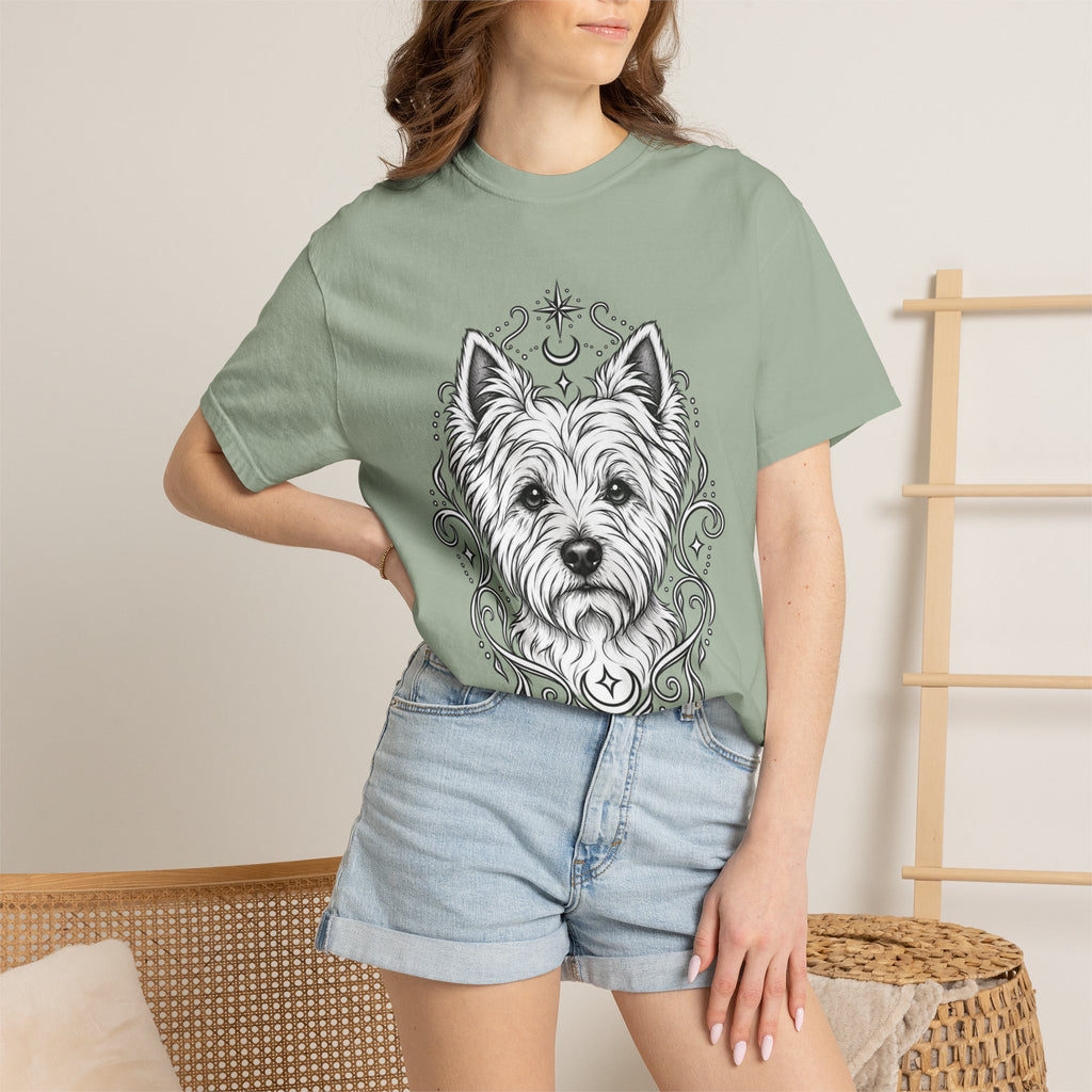 Mystical West Highland Terrier Line Art T-Shirt — Minimal Dog Portrait Tee