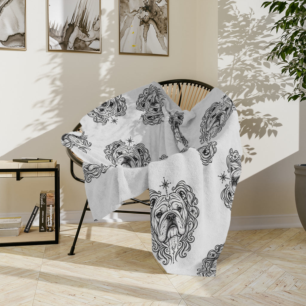Mystical Bulldog Minimalist Velveteen Microfiber Blanket — Soft Neutral Pet Portrait Throw