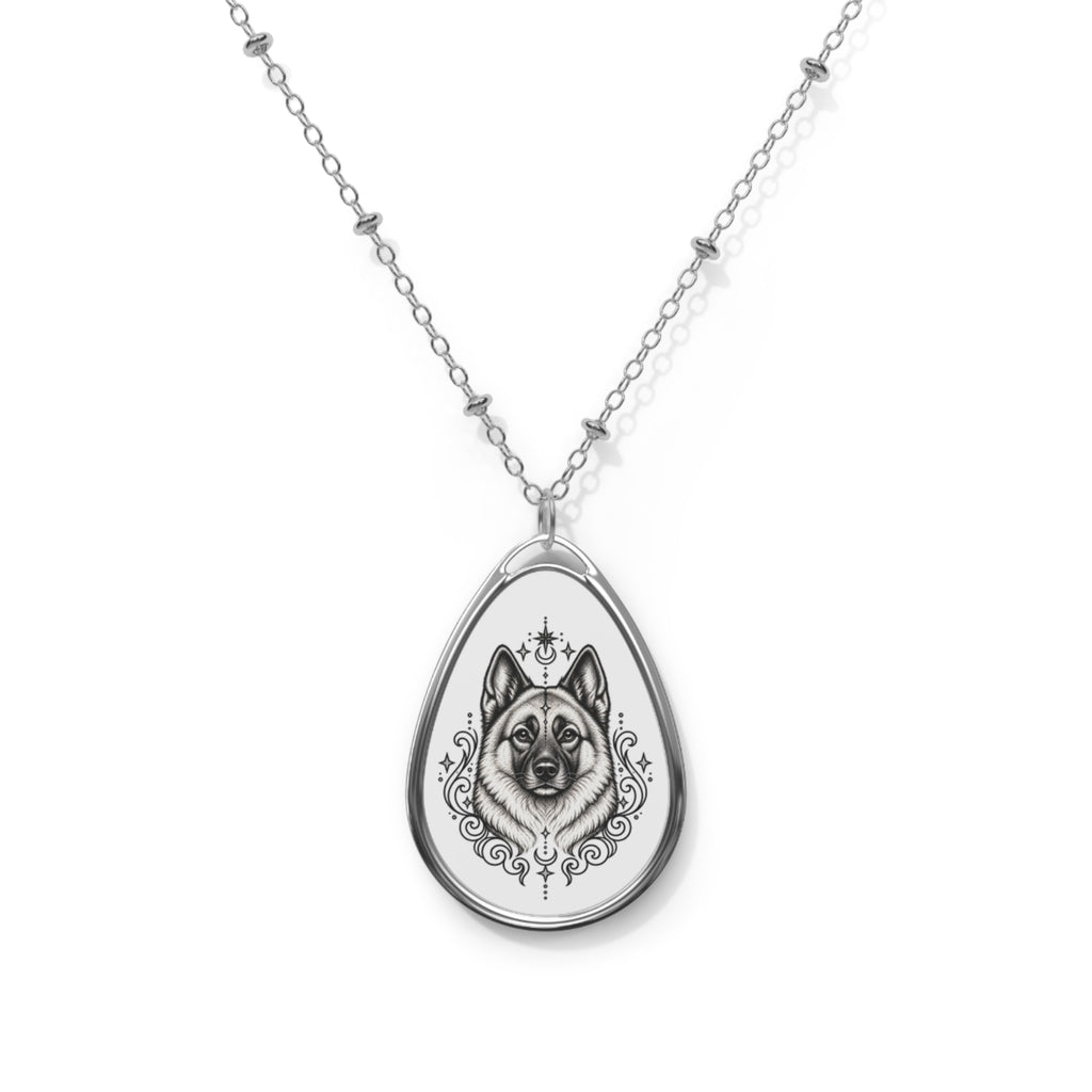 Mystical Norwegian Elkhound Oval Necklace — Engraved Pet Memorial Pendant