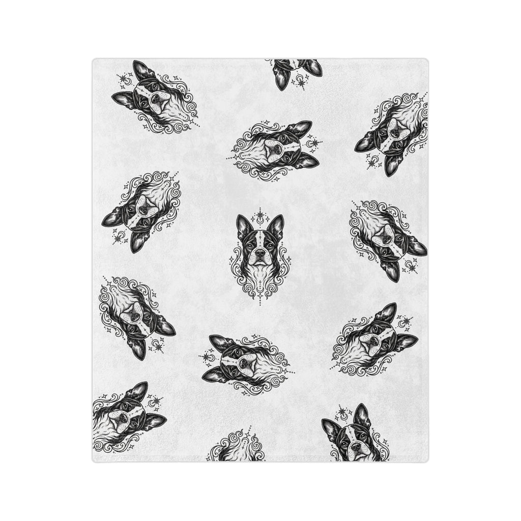 Mystical Boston Terrier Minimalist Velveteen Microfiber Blanket — Soft Neutral Pet Portrait Throw