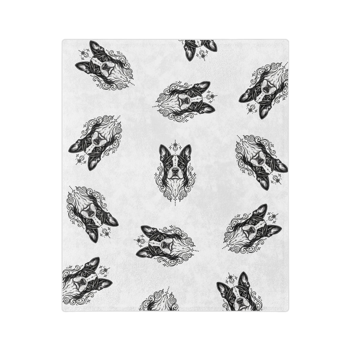 Mystical Boston Terrier Minimalist Velveteen Microfiber Blanket — Soft Neutral Pet Portrait Throw
