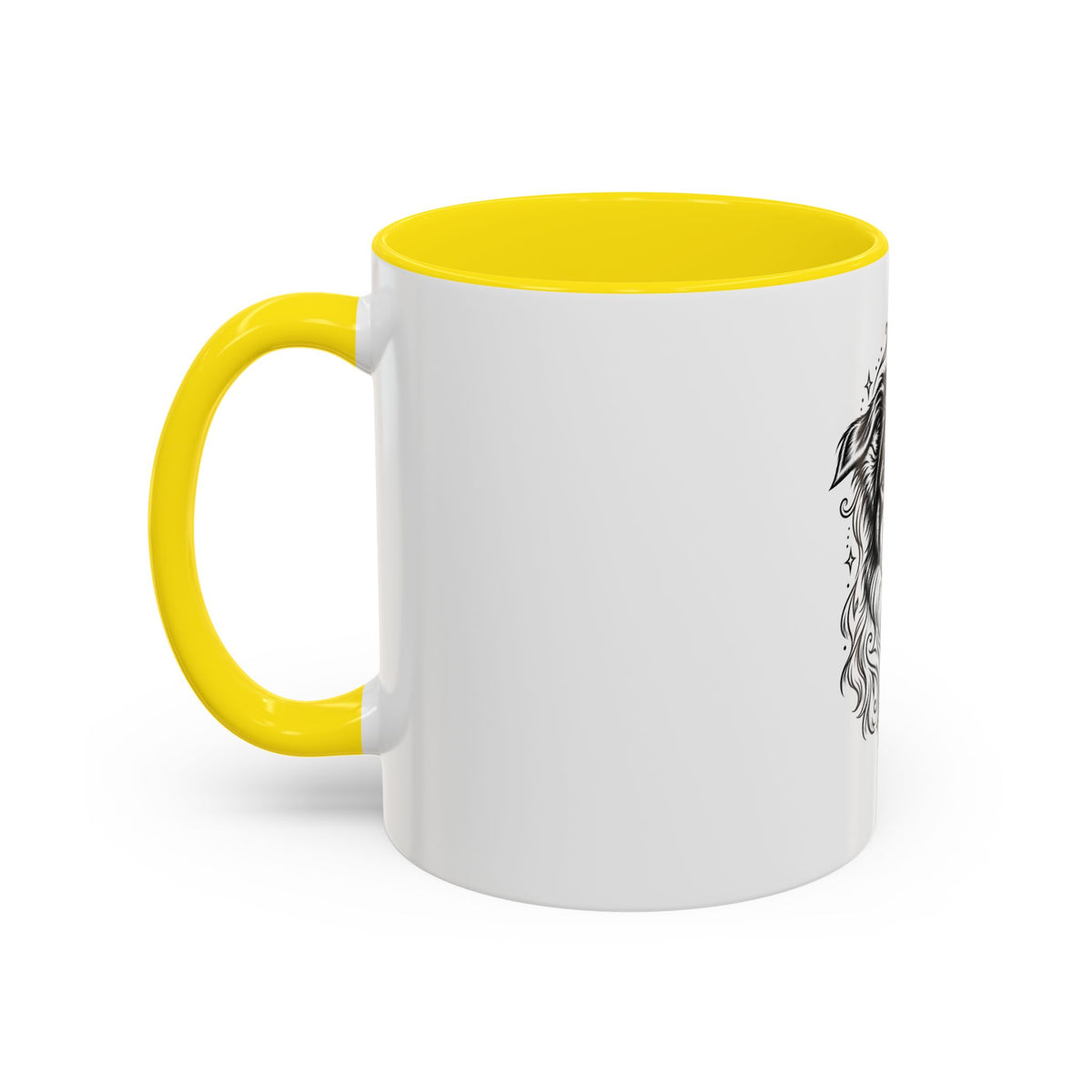 Mystical Border Collie LH Line Art Accent Coffee Mug – Mystical Dog Portrait 11/15oz