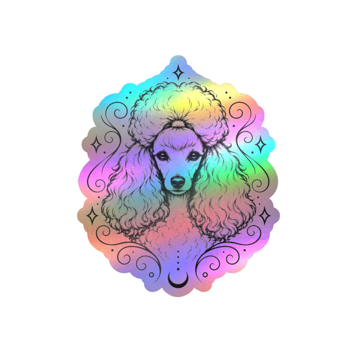 Mystical Toy Poodle Line Art Kiss-Cut Vinyl Sticker — Decorative Dog Portrait Decal
