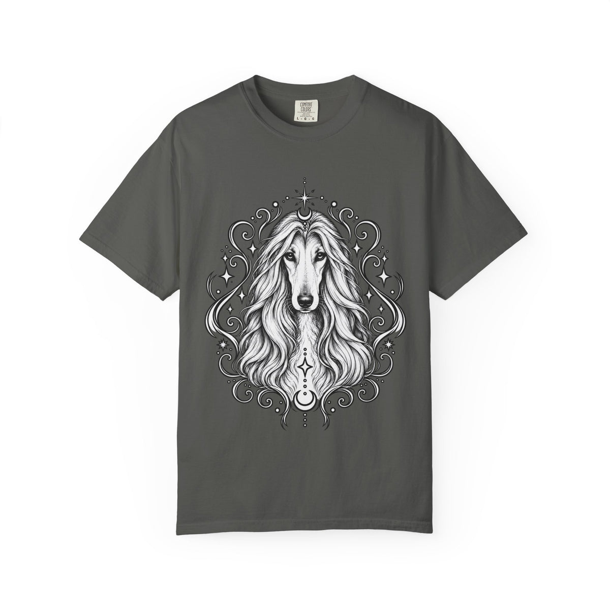 Mystical Afghan Hound Line Art T-Shirt — Minimal Dog Portrait Tee