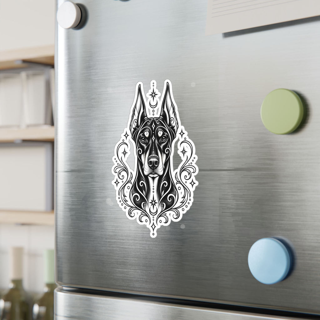 Mystical Doberman Pinscher CE Line Art Kiss-Cut Vinyl Sticker — Decorative Dog Portrait Decal