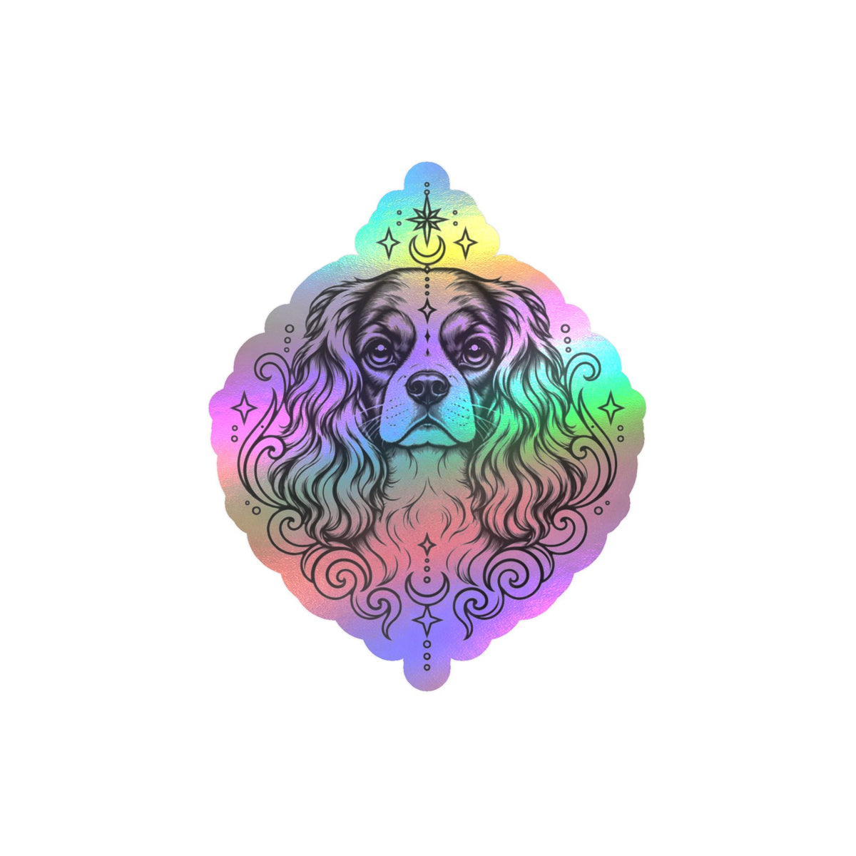 Mystical Cavalier King Charles Spaniel  Line Art Kiss-Cut Vinyl Sticker — Decorative Dog Portrait Decal