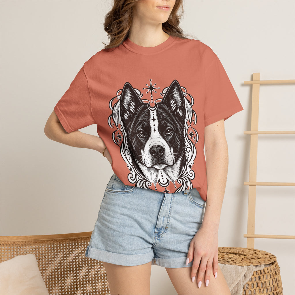 Mystical Karelian Bear Dog Line Art T-Shirt — Minimal Dog Portrait Tee