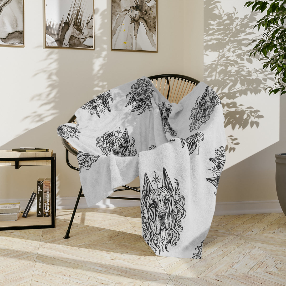 Mystical Great Dane CE Minimalist Velveteen Microfiber Blanket — Soft Neutral Pet Portrait Throw