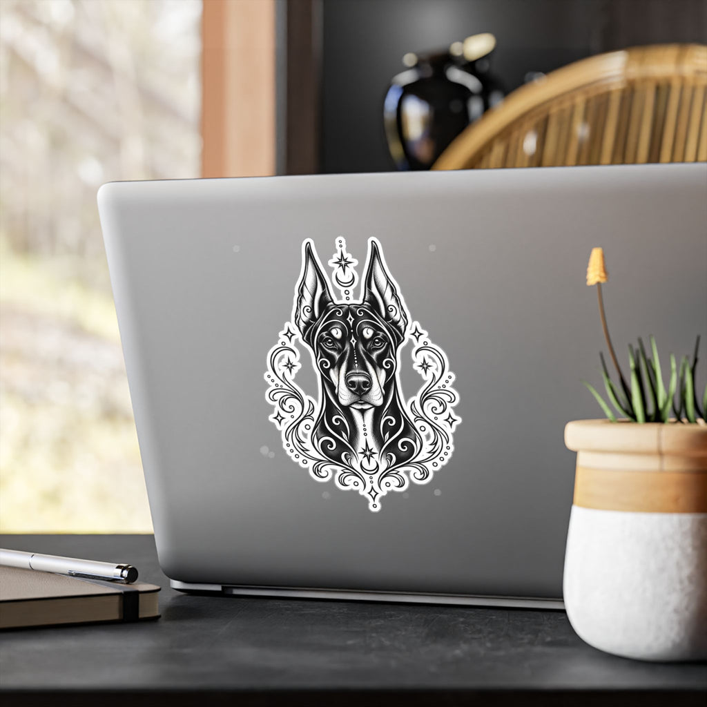 Mystical Doberman Pinscher CE Line Art Kiss-Cut Vinyl Sticker — Decorative Dog Portrait Decal