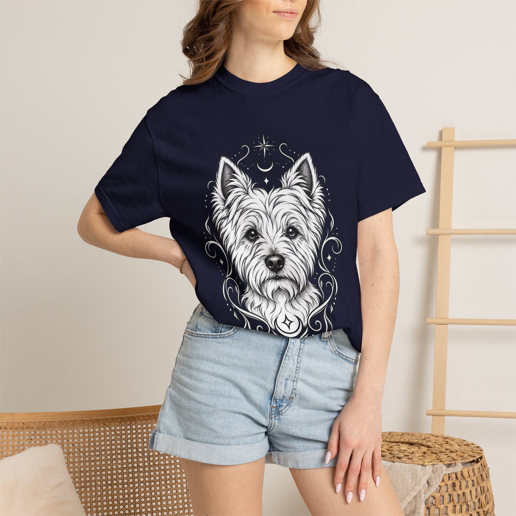 Mystical West Highland Terrier Line Art T-Shirt — Minimal Dog Portrait Tee
