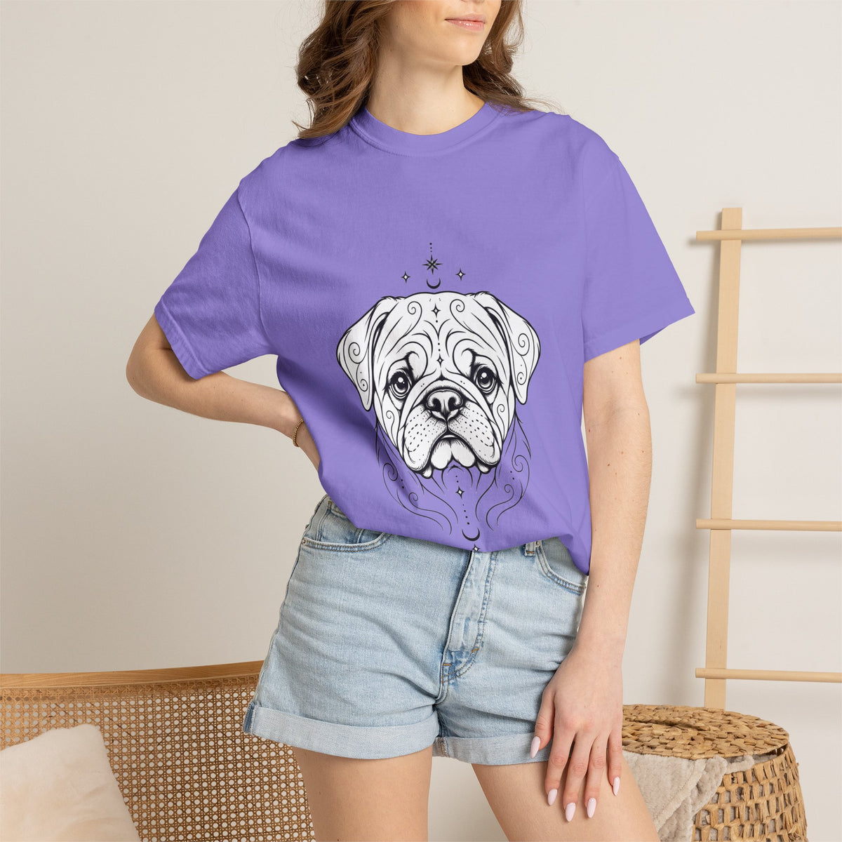 Mystical Pug Line Art T-Shirt — Minimal Dog Portrait Tee