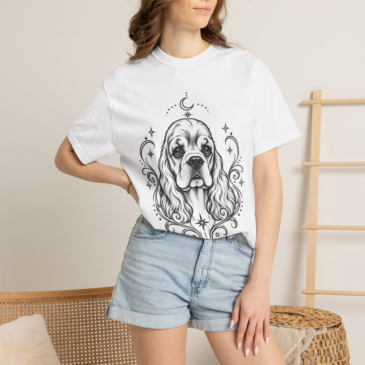 Mystical American Cocker Spaniel Line Art T-Shirt — Minimal Dog Portrait Tee