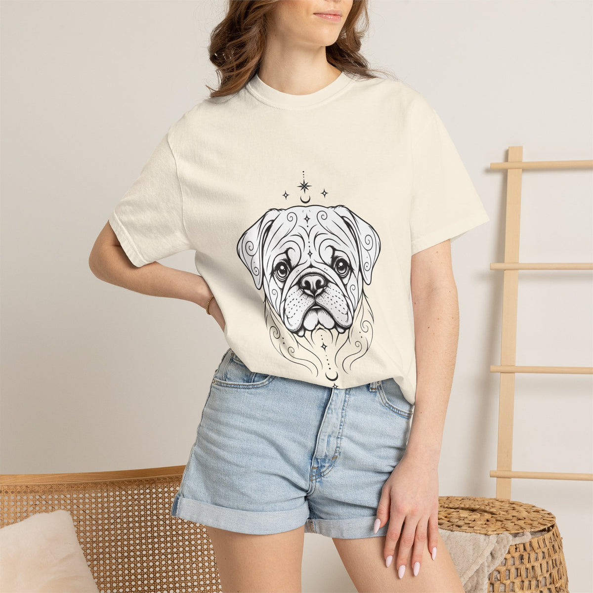 Mystical Pug Line Art T-Shirt — Minimal Dog Portrait Tee