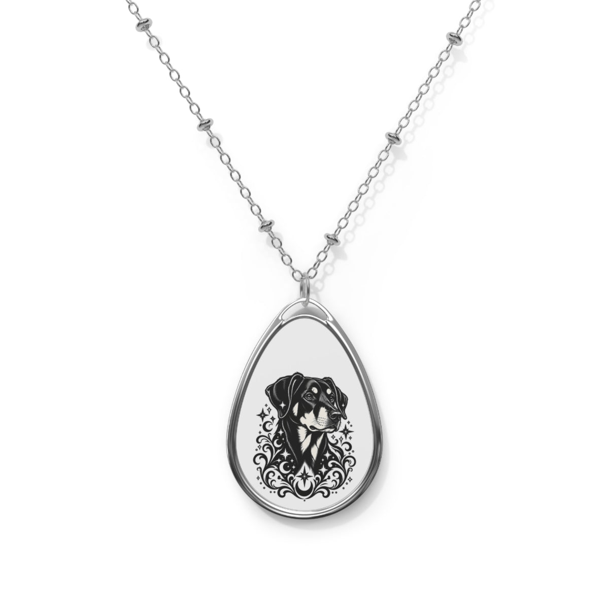 Mystical Beauceron NE FD Oval Necklace — Engraved Pet Memorial Pendant