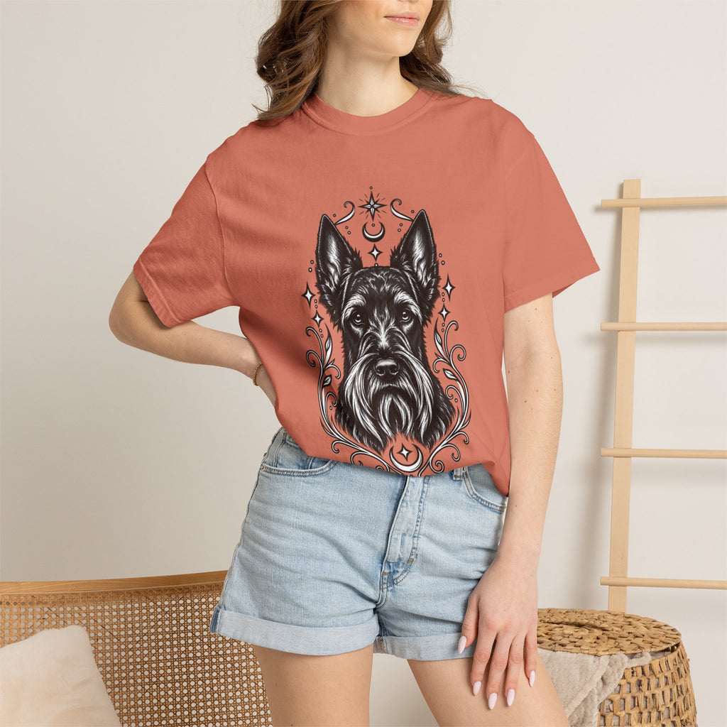 Mystical Scottish Terrier Line Art T-Shirt — Minimal Dog Portrait Tee