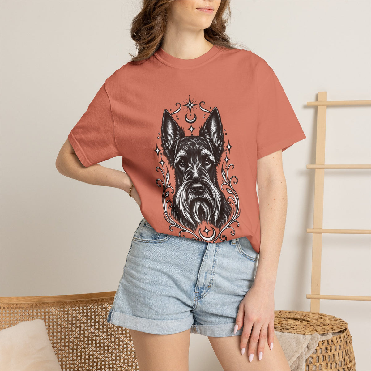 Mystical Scottish Terrier Line Art T-Shirt — Minimal Dog Portrait Tee