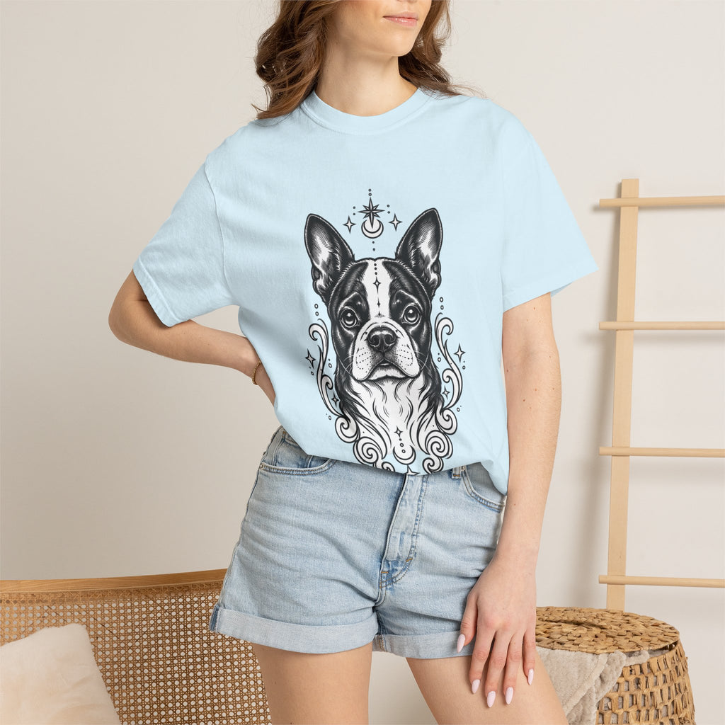 Mystical Boston Terrier Line Art T-Shirt — Minimal Dog Portrait Tee