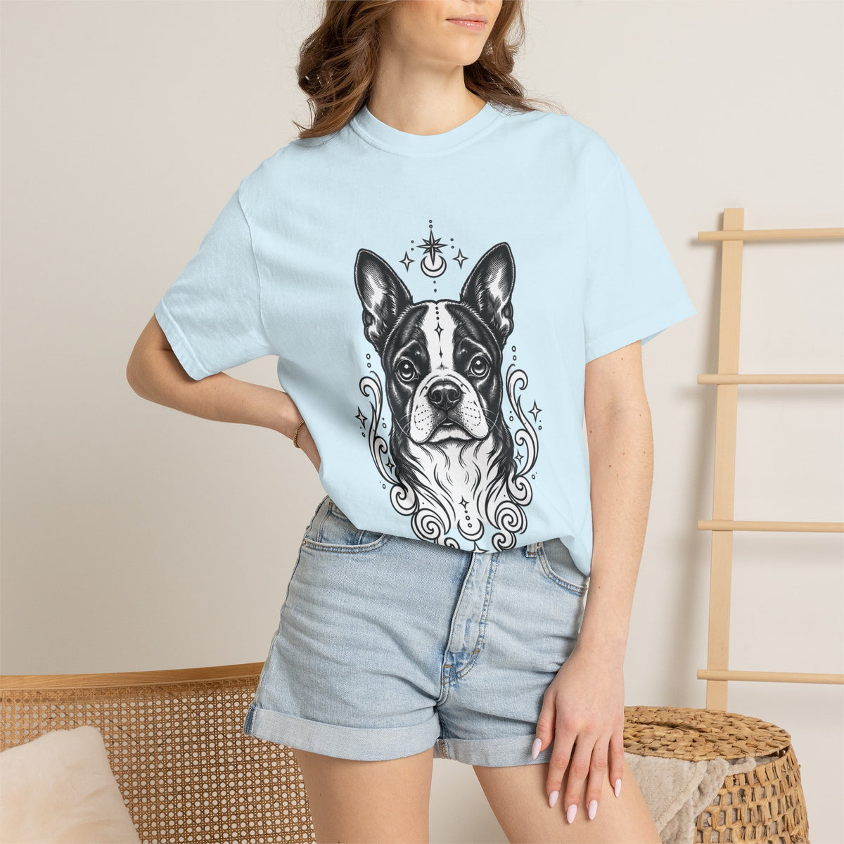 Mystical Boston Terrier Line Art T-Shirt — Minimal Dog Portrait Tee