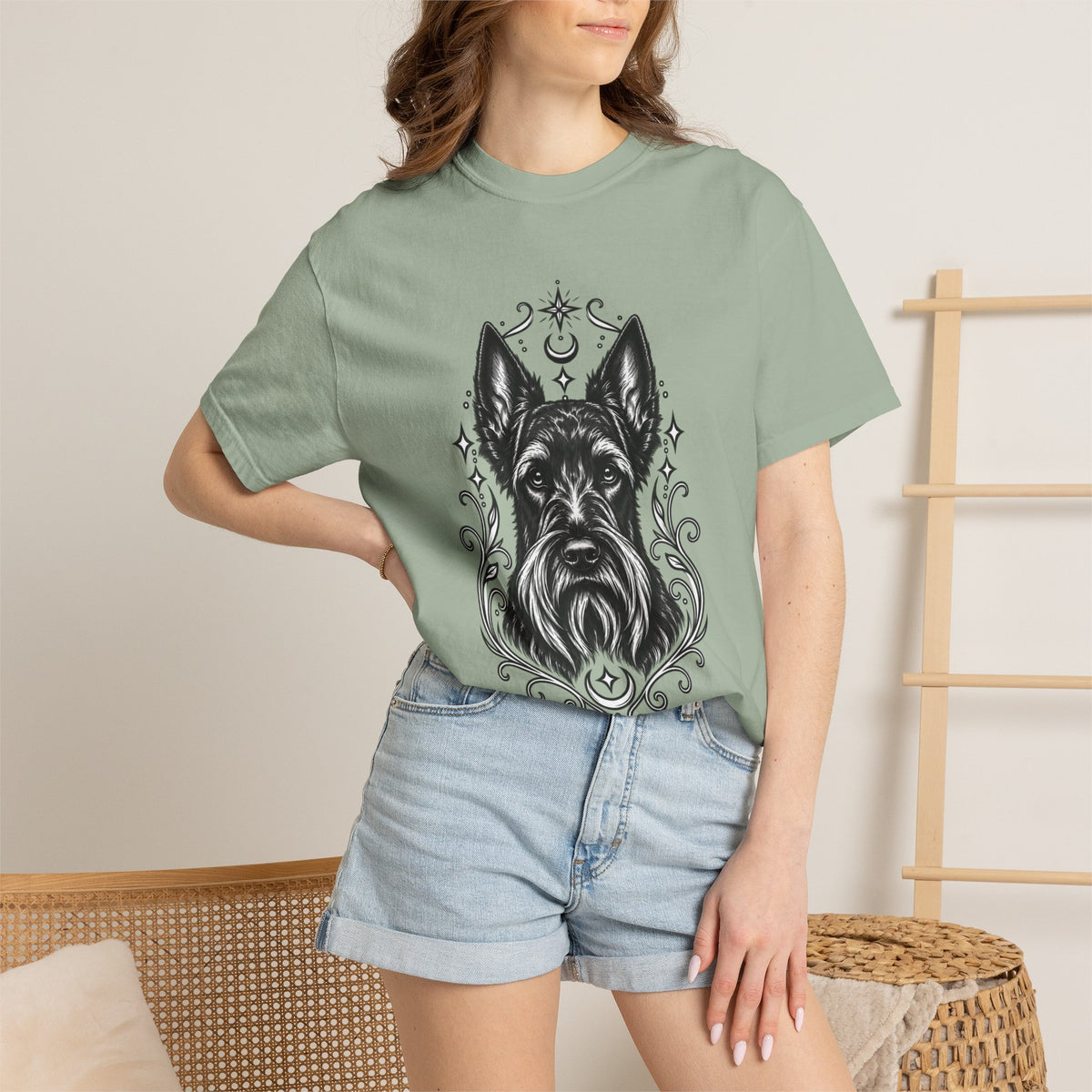 Mystical Scottish Terrier Line Art T-Shirt — Minimal Dog Portrait Tee