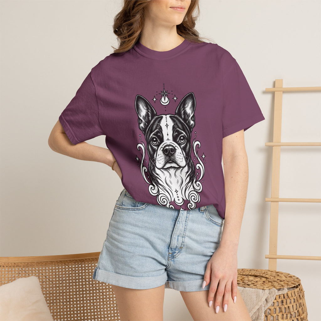 Mystical Boston Terrier Line Art T-Shirt — Minimal Dog Portrait Tee