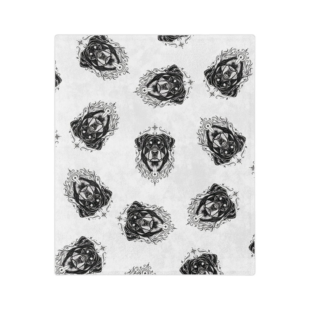 Mystical Rottweiler Minimalist Velveteen Microfiber Blanket — Soft Neutral Pet Portrait Throw