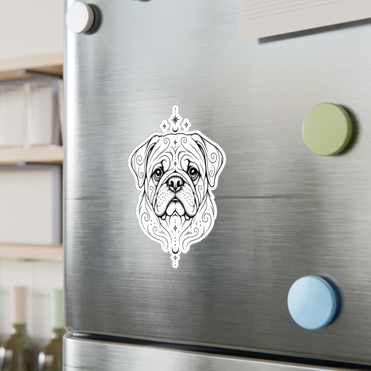Mystical Pug Line Art Kiss-Cut Vinyl Sticker — Decorative Dog Portrait Decal
