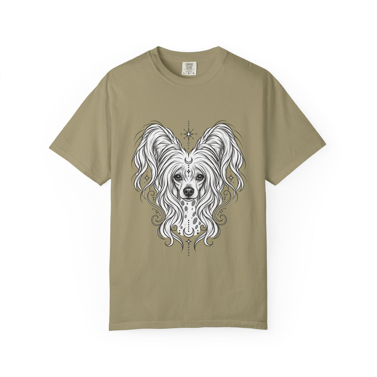 Mystical Chinese Crested Line Art T-Shirt — Minimal Dog Portrait Tee