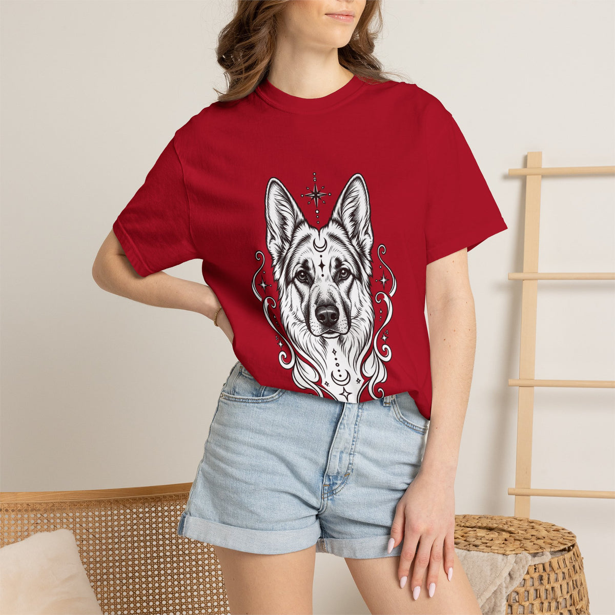 Mystical German Shepherd Line Art T-Shirt — Minimal Dog Portrait Tee